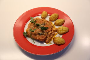 Gorgonzolaschnitzel & Ritzkartoffeln